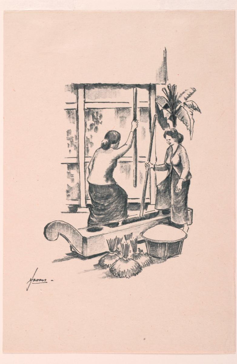 Malay Women Pounding Rice