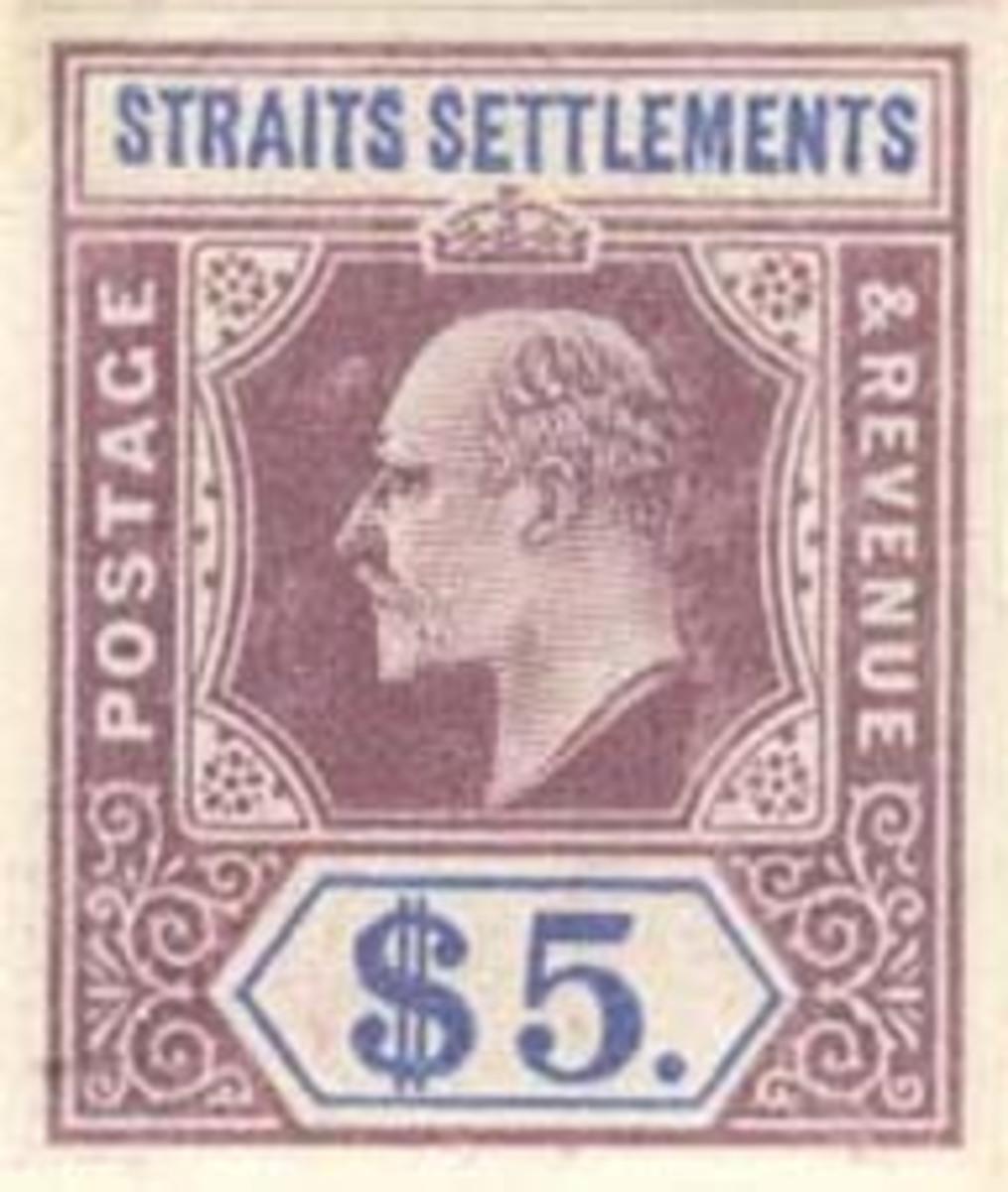 Imperforated Colour Trials Of King Edward VII Straits Settlements 5