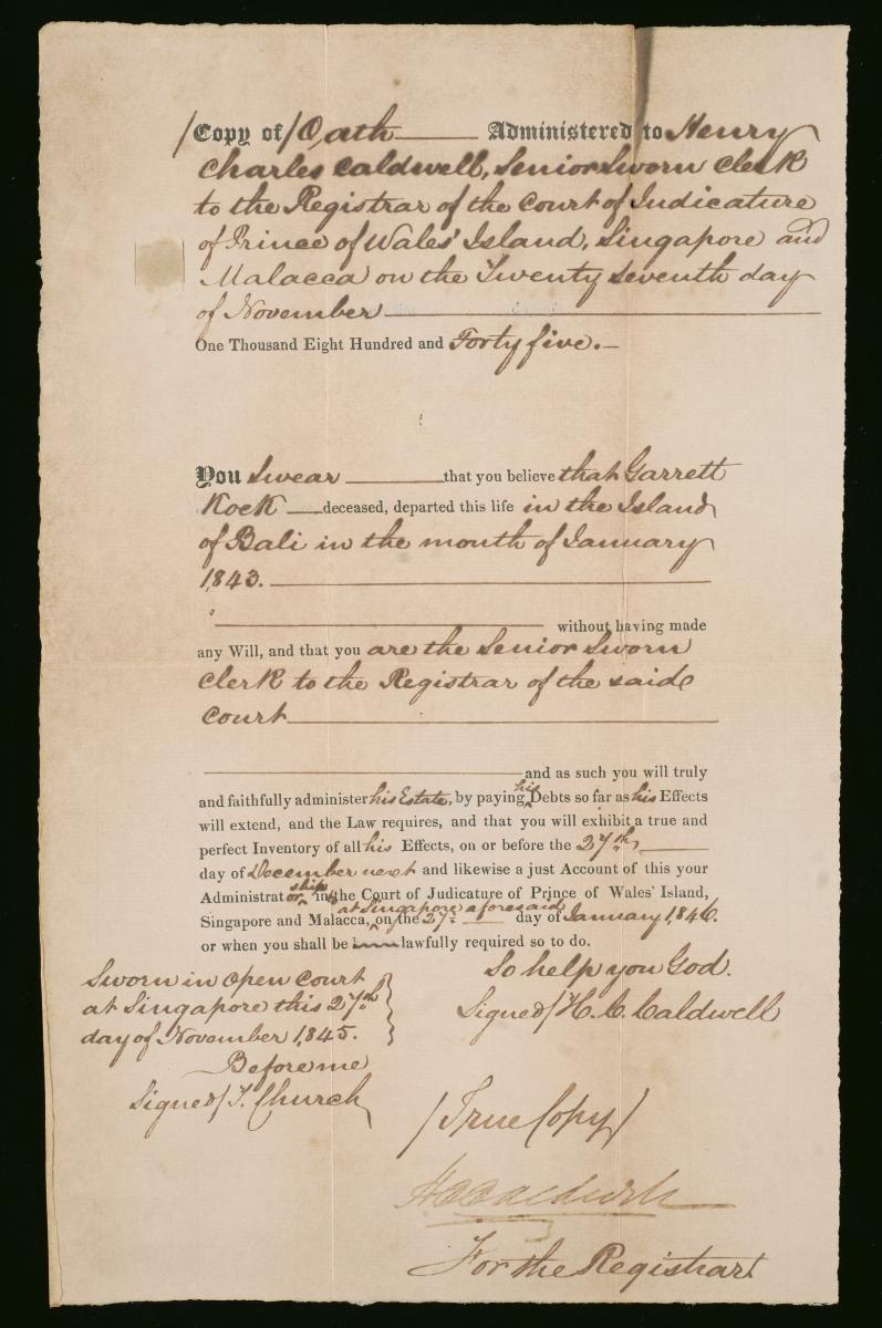 Oath sworn by Henry Charles Caldwell