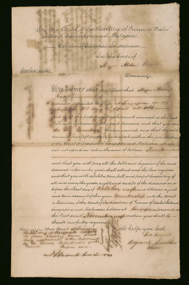 Document from the collection of Straits Settlements legal records