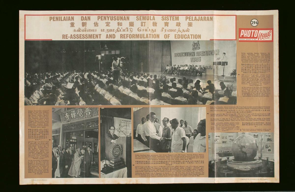 Poster with slogan 'Re-Assessment and Reformulation of Education'