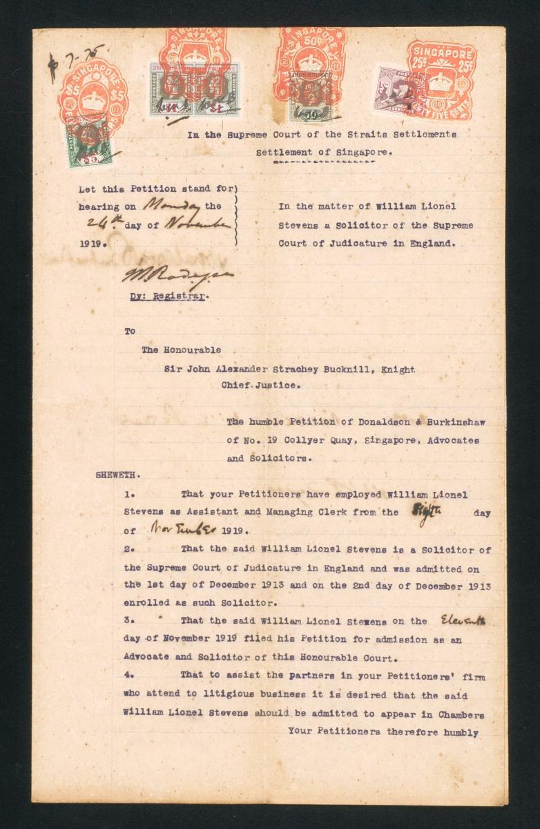 Petition of Donaldson and Burkinshaw of No. 19 Collyer Quay, Singapore