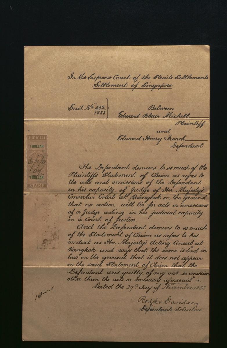 Document concerning the suit between Edward Blair Michell and Edward ...