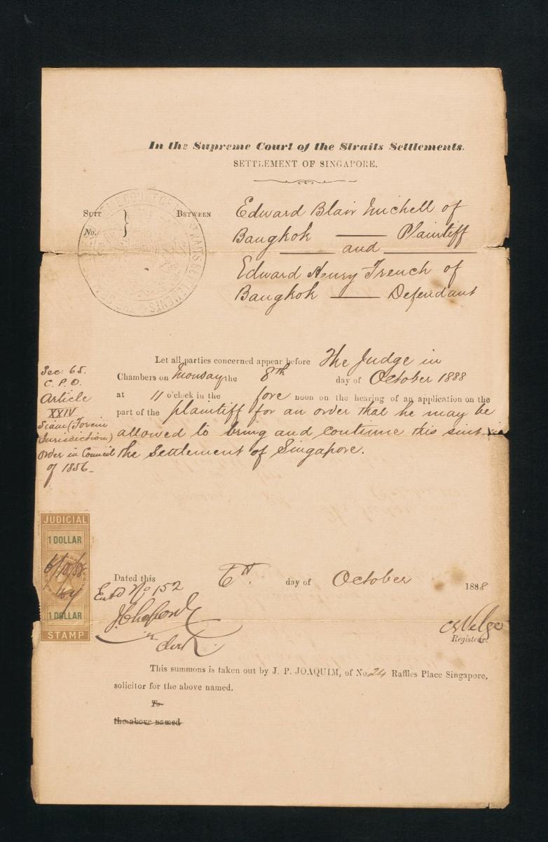 Summons in Chambers concerning the case between Edward Blair Michell ...