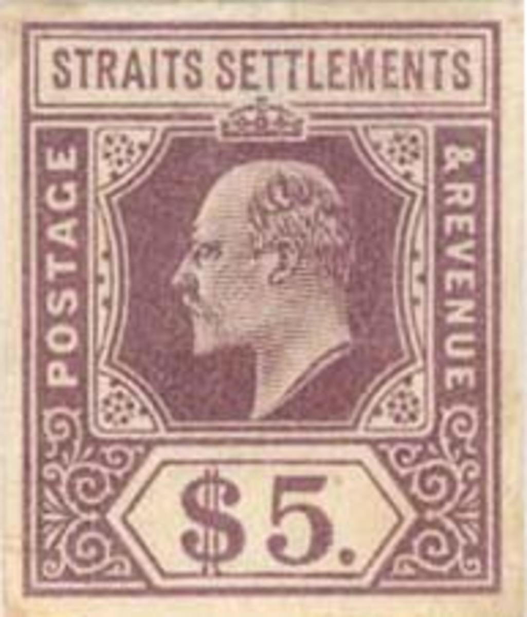 Imperforated Colour Trials Of King Edward Vii Straits Settlements Purple Stamp