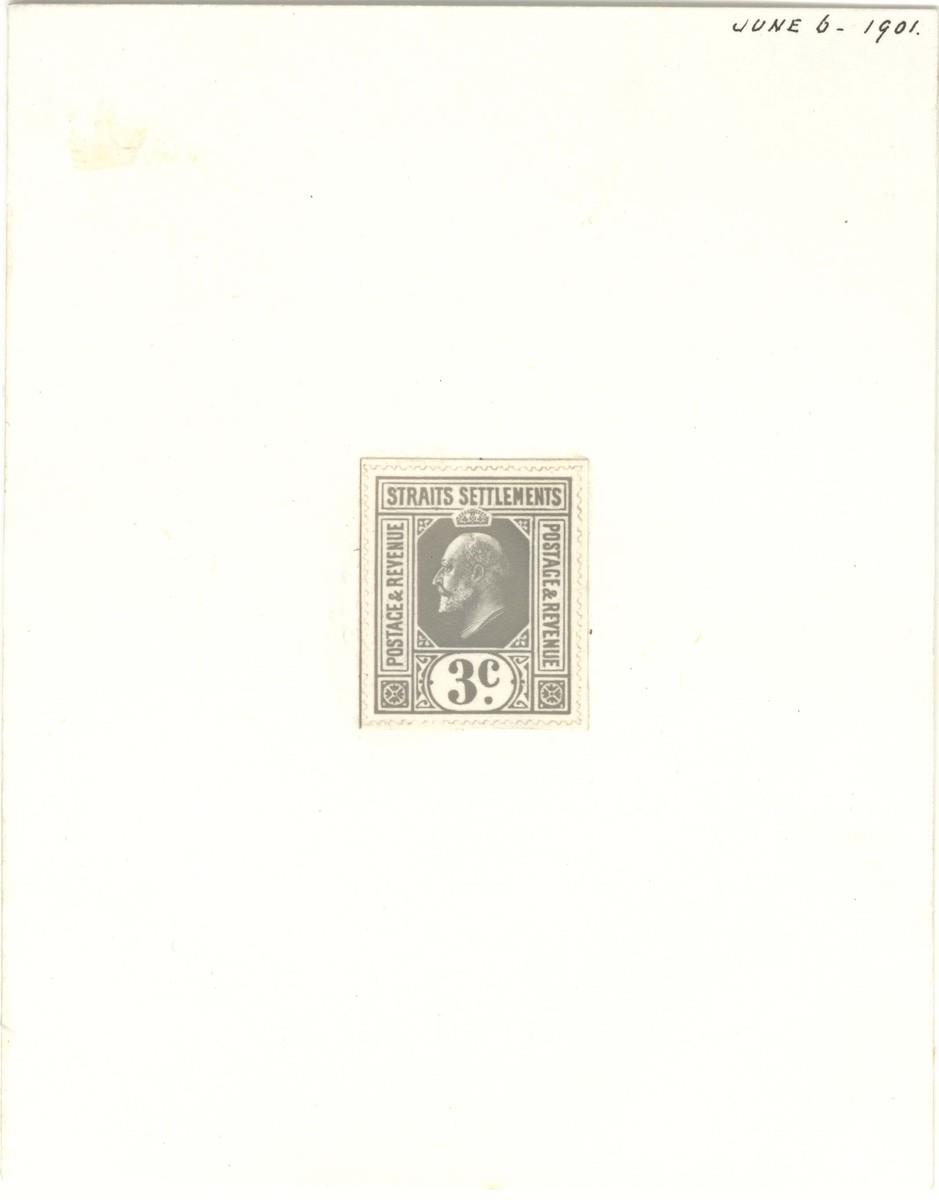 Photograhic essay of King Edward VII 3-cent value dated June 6, 1901.