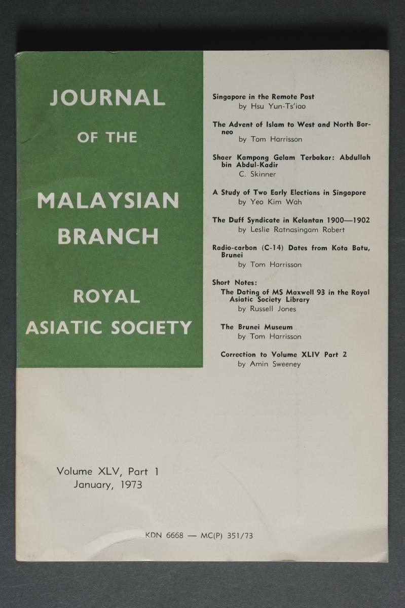'Journal of the Malaysian Branch Royal Asiatic Society', XLV, 1, 1973
