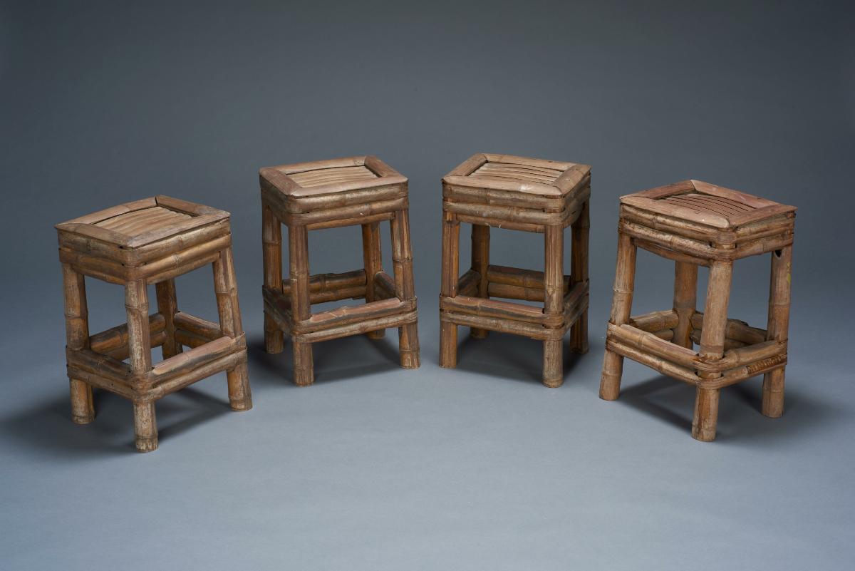 Set Of Four Bamboo Stools   1412633 